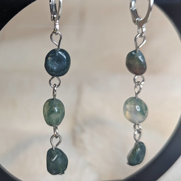 Moss Agate Beaded Lever Back Earrings - Picture 4 of 4